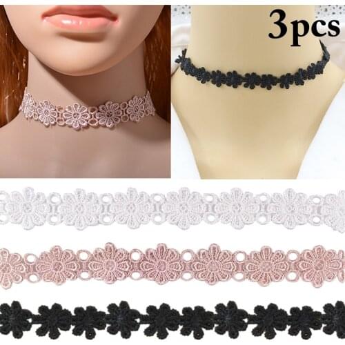 3PCS Women Girls Choker Fashion Flower Lace Choker Tattoo Necklace Clavicle Necklace Retro Jewelry Accessories Gift