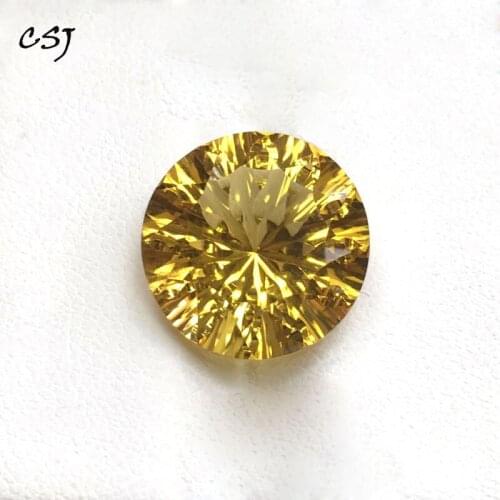 CSJ Real natural citrine loose gemstone Round15.5mm 11.6ct concave brilliant honeycomb cut for 925 silver gold fine jewelry