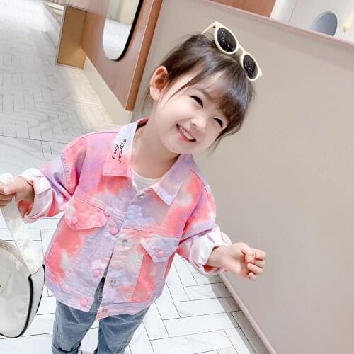 Children Jackets Tie Dye Style Girls Coat Floral Pattern Coat For Girls Letter Kids Jeans Jackets For Girls 2-7T