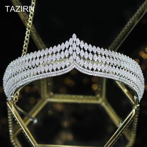 Elegant Cubic Zirconia European Wedding Bridal Tiaras and Crowns CZ Royal Princess Pageant Headpieces Zircon Party Hair Jewelry