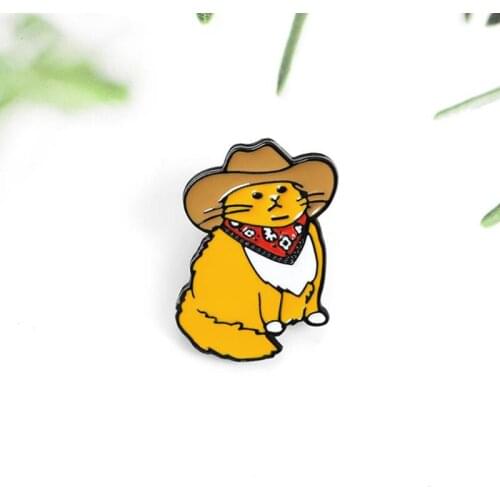 Cowboy Cats Enamel Pin Custom Funny Animal Hat Brooches Shirt Lapel Bag Cute Badge Cartoon Kitten Jewelry Gift For Friends