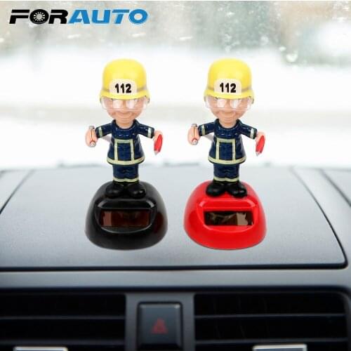 FORAUTO Firemen Shape Car Ornament Plastic Solar Powered Dancing Toy Swinging Dashboard Decoration Car Styling Auto Accessories