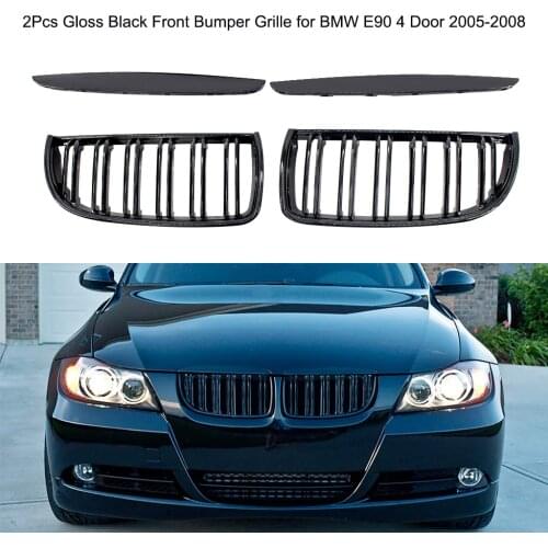 KKMOON 2Pcs Gloss Black Front Bumper Hood Kidney Grille Racing Grille car styling for BMW E90 4 Door 2005-2008