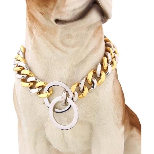 12/15mm Adjustable Pet Collar Necklace Stainless Polished 316L Steel Silver Color&Gold Cuban Curb Chain Lifetime Durable 12-34"