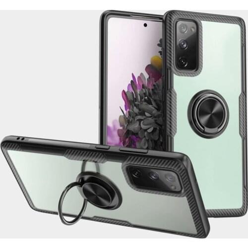 Magnetic Metal Finger Ring Shockproof Case For Samsung Galaxy S20 FE 5G S20 Lite Transparent Acrylic Protective Back Cover