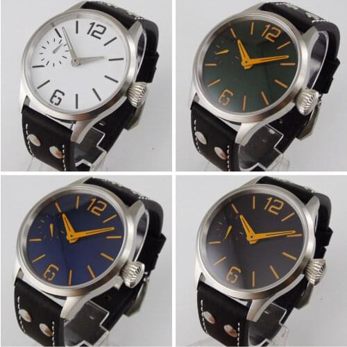 No Logo 44mm mechanical Mens Wristwatch 6497 Hand winding movement sterile dial sapphire glass brushed case mens watch