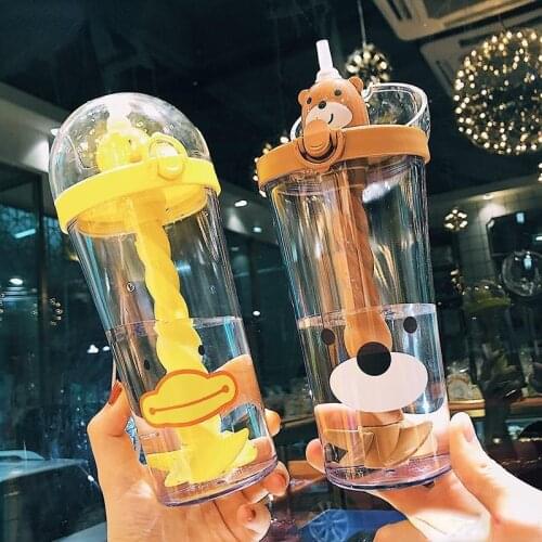 Lovely Little Yellow Duck Mixing Cup Cartoon Pet Straw Glass Water Bottle with Cover Rope Safety and Health Beverage Coffee Cup