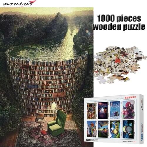 MOMEMO Bookshelf Canal Adult Puzzle 1000 Pieces Wooden Puzzle Toy Jigsaw Puzzles Wooden Puzzle Games Children Educational Toys