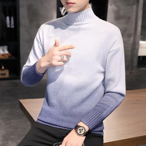 Gradient sweater For Men young students trend personality contrast knit pullover ugly christmas half collar mens sweater