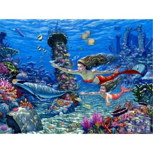 Mermaid Dolphin Diy Needlework Diamond Painting Full Square Drill Diamond Embroidery Kits Animals Home Decoration Hobbies Crafts