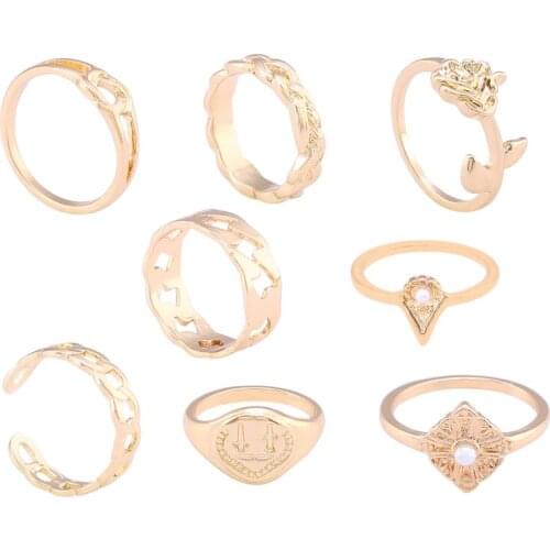 Bohemian Gold Chain Rings Set For Women Fashion Boho Coin Snake Moon Rings Party 2021 Trend Jewelry Gift