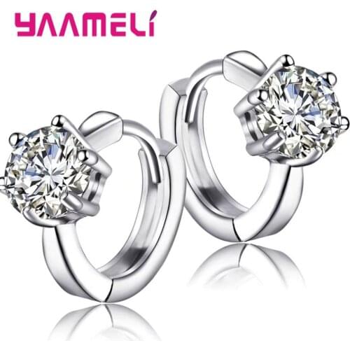 Popular Authentic 925 Sterling Silver Round Circle Earrings for Men Women Shining AAA Zircon Stone Leverback Huggie Jewellery