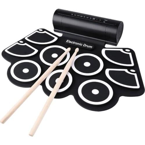 Portable MIDI Electronic Roll Up Drum Kit with Built in Speakers USB Foot Pedals and Drumsticks Accessories