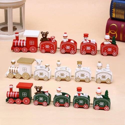 Christmas Wood Train Painted Xmas New Year Decoration For Home Santa Claus /Bear Kids Toys Gift Ornament Navidad Children Gift