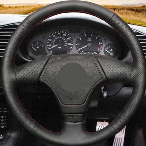 HKOADE DIY Hand-stitched Black Non-slip Artificial Leather DIY Hand-stitched Car Steering Wheel Cover for BMW E39 E46 E36