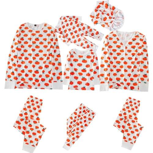 Family Matching Clothes Halloween Family Suit Pajamas Orange Printed Sleepwear Set Spring Autumn Homewear Pajamas