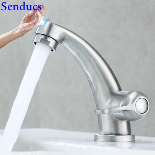 Touch Bathroom Tap Senducs 304 Stainless Steel Cold Bathroom Basin Faucet Automatic Touch Basin Faucet Single Cold Sensor Faucet