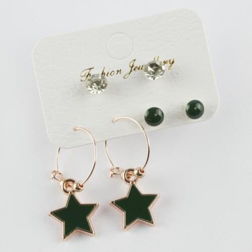 6'lı Star Figured Cabochons Ring Earrings