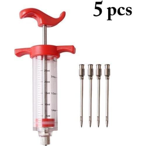 Meat Injector BBQ Meat Syringe Marinade Injector 4 Stainless Steel Needles Turkey Chicken Syringe Sauce Injection Kitchen Tools