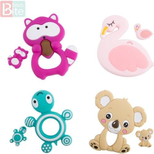 Bite Bites 2Pc/Set Tortoise Silicone Baby Teether Diy Making Food Grade Koala Silicone Tiny Rod Teething Silicone Beads Set