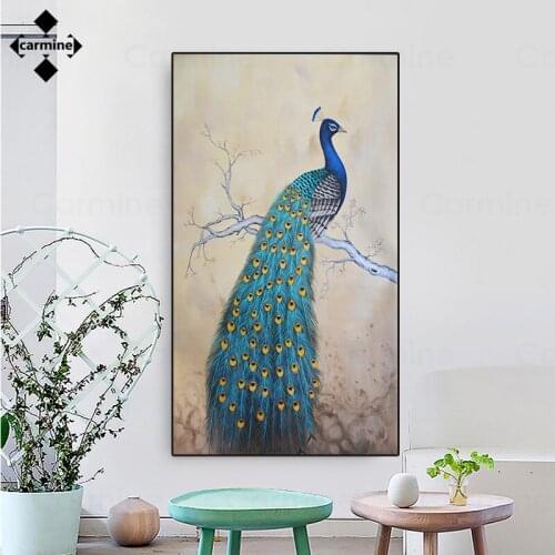 Blue Peacock Canary Wall Canvas Picture Nordic Animal Poster and Print for Living Room Decoration Classic Elegant Wall Paintings