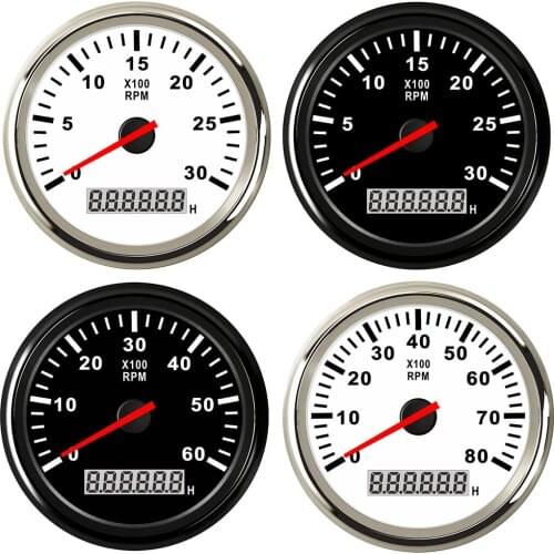 Round Earth 85mm 12/24V Auto Car Boat Tachometer Marine Ship Hour Tacho Meter 6000/8000 RPM Gauge Fit For Diesel Gasoline Engine