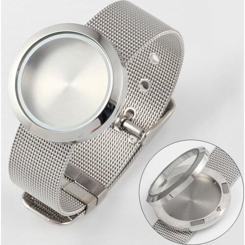 TJP 316L Stainless Steel 25mm/30mm Magnetic Closure Silver Floating Locket Bracelet with Mesh Watchband