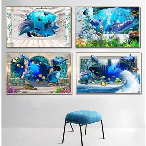 Canvas Art Painting Wall Picture For Living-room Bedroom Study Room Home Decor Scenery Sea Dolphin Fish Animal Mural Art Decals