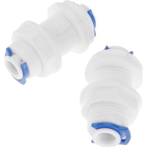 2Pcs 1/4" OD Tube Reverse Osmosis RO Water System Straight Bulkhead Fitting Pipe Quick Coupling Connectors Water Purifier Filter