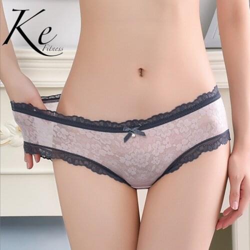 KE Womens underwear, French lace, sexy, luxurious, lightweight, transparent mesh, comfortable, breathable briefs, cotton crotch