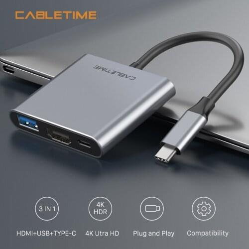 CABLETIME USB C HUB To USB3.0 HDMI Type C Charger Adapter USB-C 3.1 Type C HDMI Converter For Macbook 3 in1 USB C HUB N106