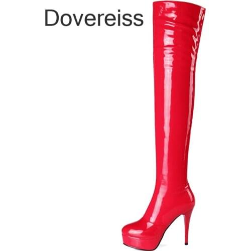 Dovereiss Winter New Fashion Sexy Pointed toe Red Beige Clear Heels Boots Stilettos Heels Over The Knee Boots Big Size 42 43