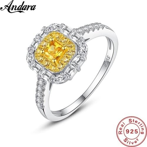 New Fashion 100% 925 Sterling Silver Rings Beautiful Yellow Square Gem Rings For Woman Jewelry Best Gift
