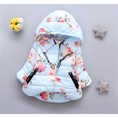 Winter Baby Girls Floral Print Thick Warm Parkas Hooded Cotton Down Coats Snow Wear Childrens Outerwears casaco roupas de bebe