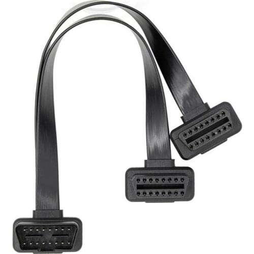 1 IN 2 Converted Cable OBD2 Flat Extension Cable With 16Pin connected 3FT OBD2 Male to dual female elbow Extension Cable