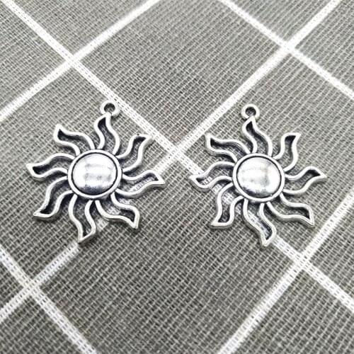 5Pcs/Lot 34*31mm Alloy Hollow Sun Charms Making Jewelry Vintage Necklace Earrings Pendant Silver Color DIY Accessories Wholesale