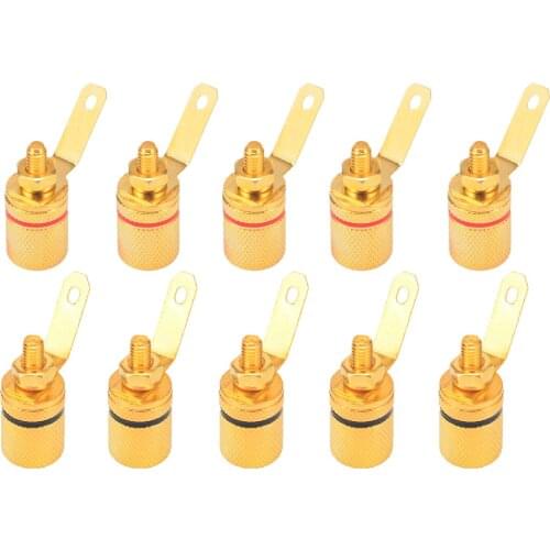 New 10pcs Gold Plated Binding Post Amplifier Speaker Cable Audio Connector Terminal 25*11mm For 4mm Diameter Banana Plugs