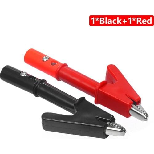 2Pcs 55MM Alligator clip + BANANA PLUG test probe with 4mm Banana Plug Cable Clips Alligator Pliers Insulate Clamp Red, black