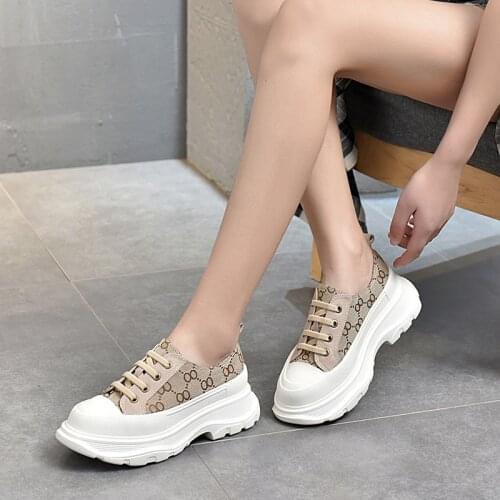 21 Spring New Genuine Leather Single Shoes Womens Shoes Platform Platform Shoes Street Shooting Sports Leisure Old Shoes Trend