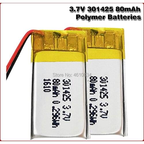 3.7V 80mAh 301425 Lithium Polymer Li-Po li ion Rechargeable Battery For toys Bluetooth earphone speaker MP3 MP4 GPS Lipo cell
