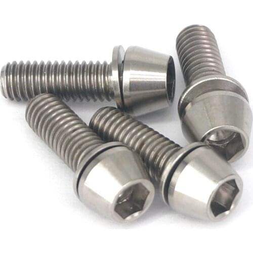 4 PCS M6x18mm Ti GR5 Titanium Cone Head Screw Bolts With Washer For Bicyle Stem