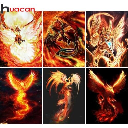 Huacan Diy Diamond Painting Phoenix Fire Embroidery Mosaic Fantasy Animal Cross Stitch Wall Decor Diamond Art