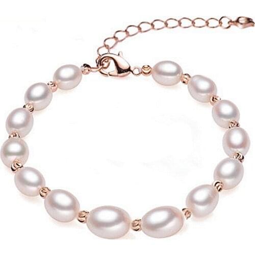 Real S925 Sterling Silver true glare 7-8mm Natural pearl bracelet Fashion bracelets for women girlfriends gift ZJ6-7
