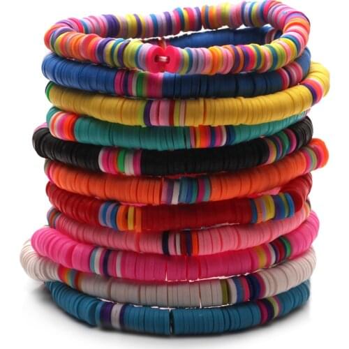 Multicolor 6mm Polymer Clay Discs Heishi Beads Stretch Bracelet Women Waterproof Colorful Vinyl Record Mixed Summer Surf Jewelry