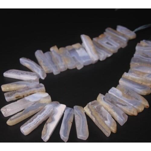 15.5 "strand Top Drilled Natural Blue Agates Slice Beads,Raw Chalcedony Gems Slab Stick Points Pendants Necklace Jewelry Making