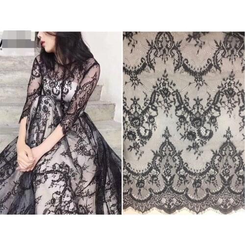 3 yards Black Chantilly Lace Trim, Lace Trimming For Fashion, French Lace Trim, Double Motif Lace Trim With Eyelash Fringe