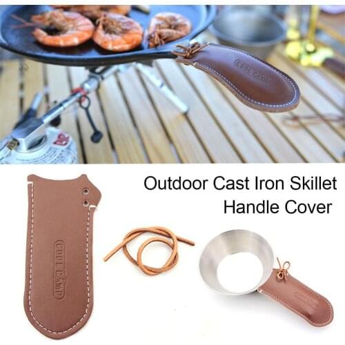 Cast Iron Frying Pan Handle Cover Cast Iron Skillet Handle Covers Leather Hot Handle Holder Accessories Outdoor Cooking Tool