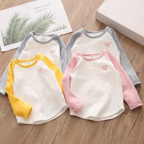 Kids T Shirts 2021 Spring New Baby Girls Long Sleeve Cotton Tshirt Casual Loose Round Neck Color Matching Tops For Girls 2-9 Y