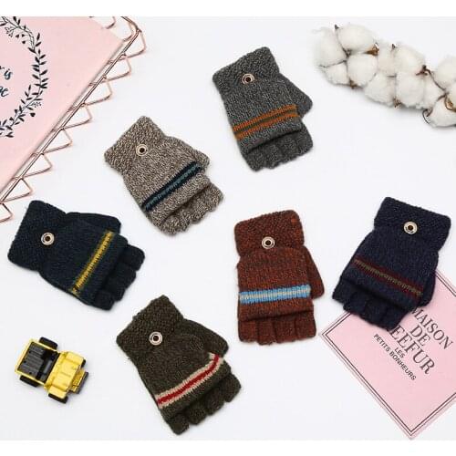 Outdoor Warm Gloves Childrens Winter Half-finger Gloves For 4-8years Boys And Girls Soft Knitted Thicken Baby Warm Mittens