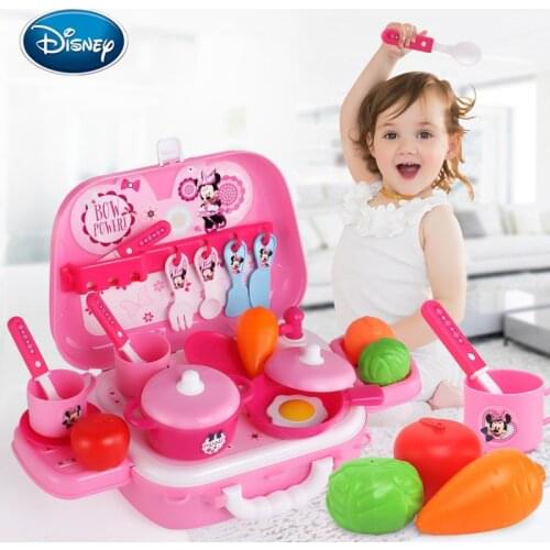 Disney cartoon Minnie childrens kitchen tableware food toy strap backpack girl play house makeup childrens toys